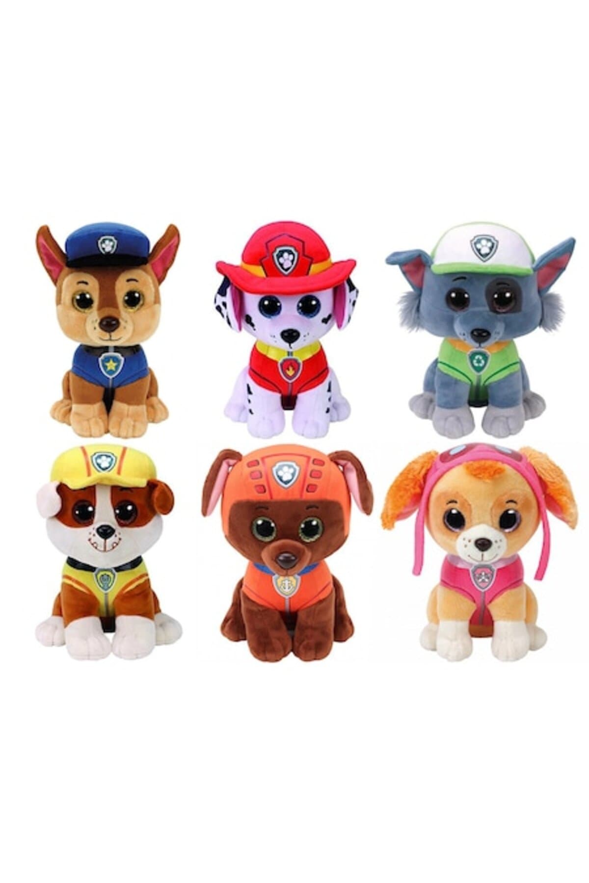 Fotografie produs: Set de 6 jucarii de plus TOYS DEPO, Patrula Catelusilor, Ochi de Sticla, Interactive, 28 cm