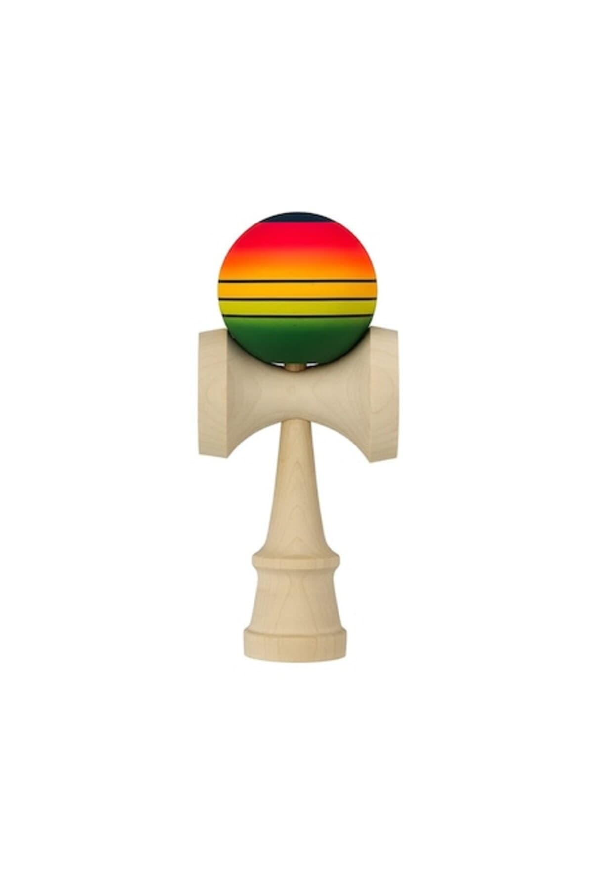 Fotografie produs: Jucarie Kendama interactiva din lemn, 18 cm, joc de indemanare pentru copii si adulti, model Gradient 4, rosu/galben