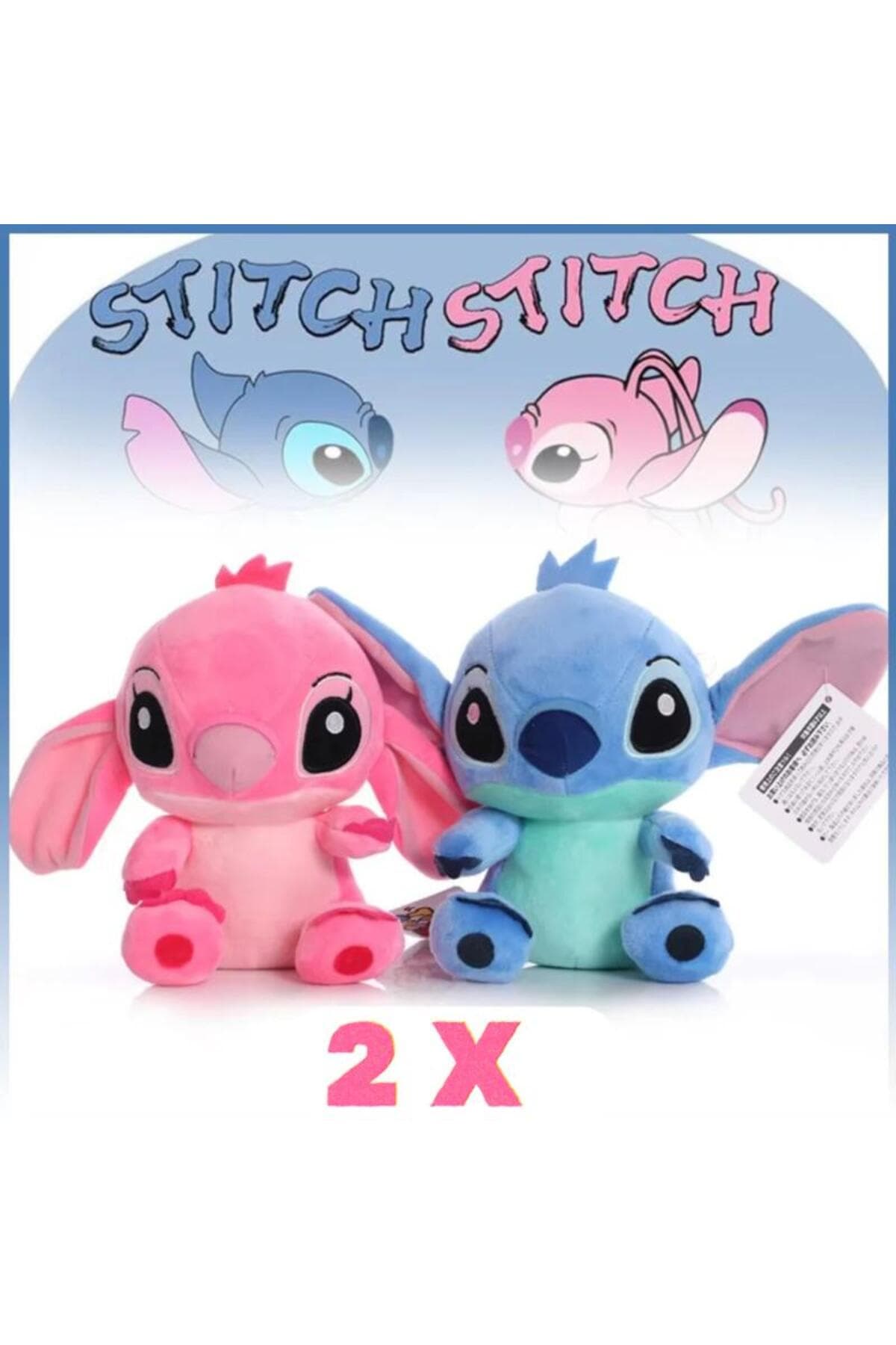 Set 2 x Jucarii de Plus Stitch 20 cm Albastru si Roz, Moale si Pufoasa, Design Realist