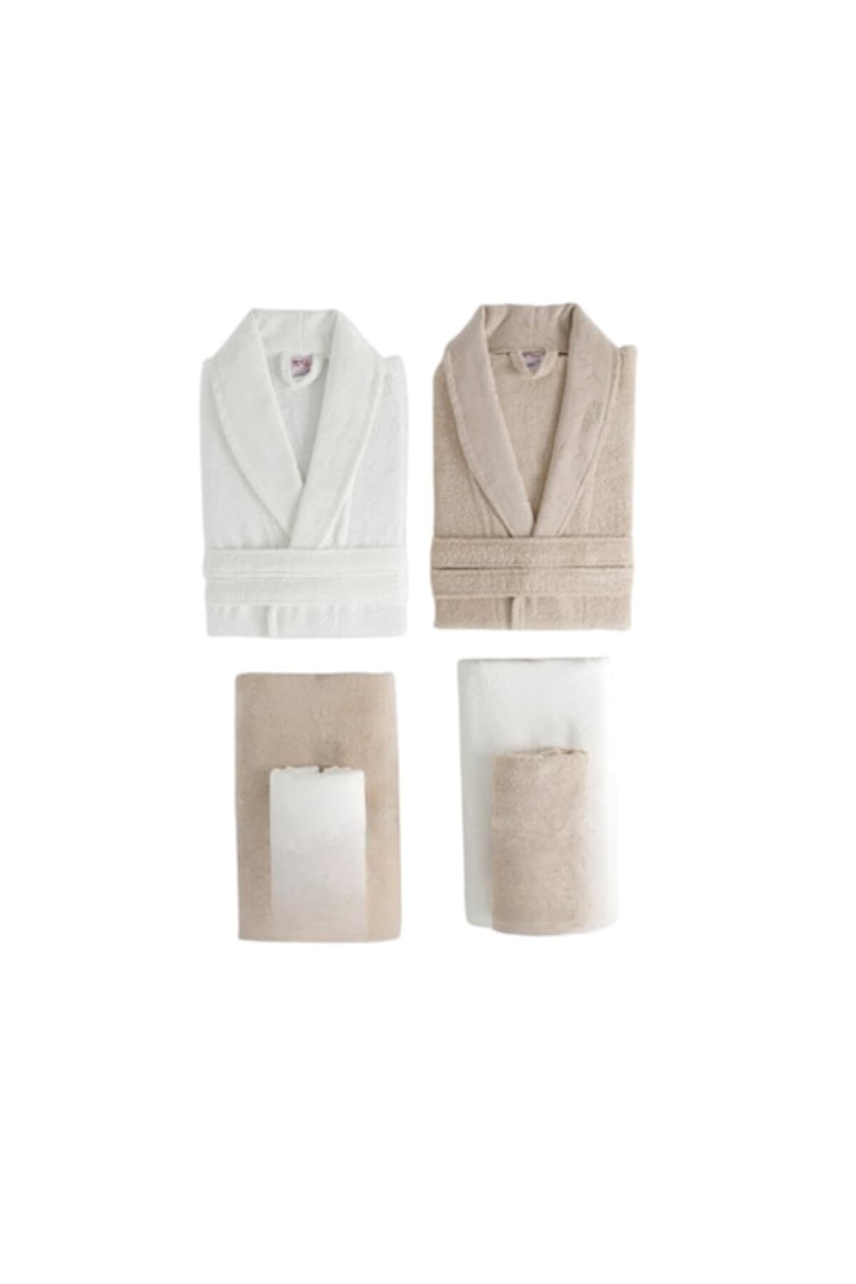 Fotografie produs: Set Halate baie si prosoape Fiesta Vip cu broderie Bambus 6 piese Alb Maro M-L