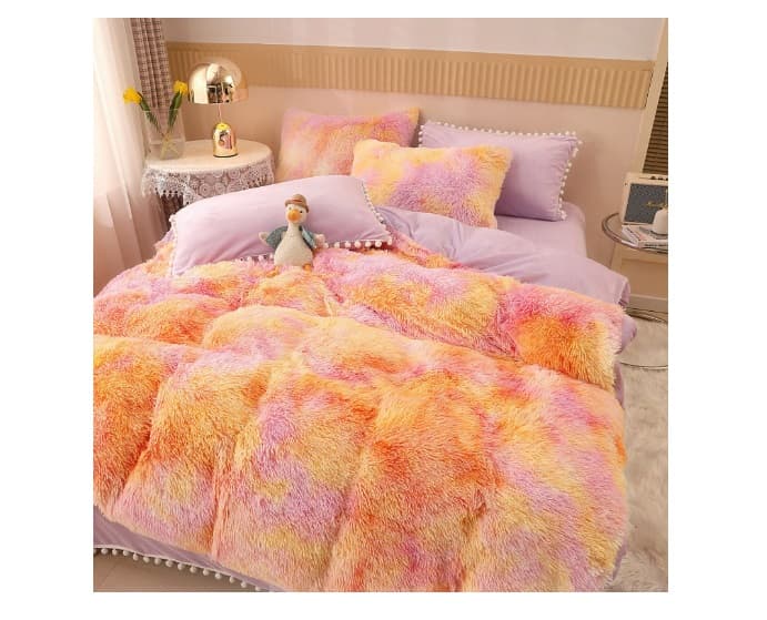 Fotografie produs: Set Lenjerie Super Pufoasa Cocolino, Model Fluffy, 6 piese, Pat 2 Persoane200 x 230 portocaliu -roz Concept E Efrall
