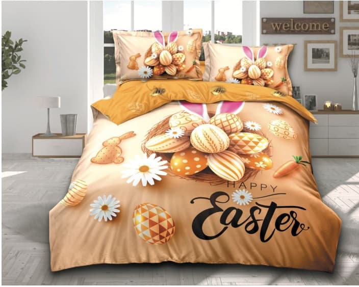 Fotografie produs: Lenjerie de pat,4 Piese bumbac finet, Tematica de Paste Cu Oua 200 x 230 cm -Concept E Efrall