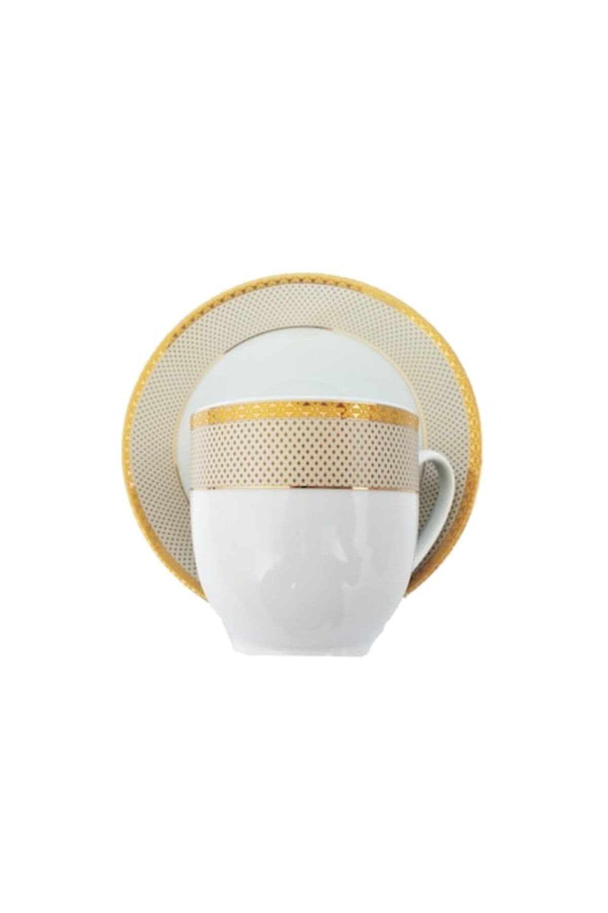 Fotografie produs: Set de cesti de cafea MALOOKI, 6 cesti + 6 farfurioare, alb cu design auriu, Y14