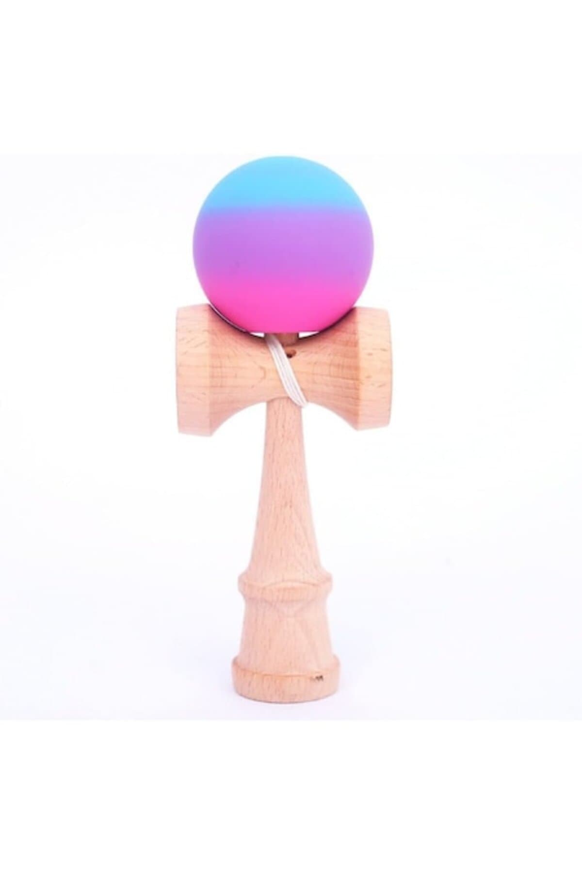 Fotografie produs: Jucarie Kendama interactiva din lemn, 18 cm, design gradient 1, roz/violet/albastru