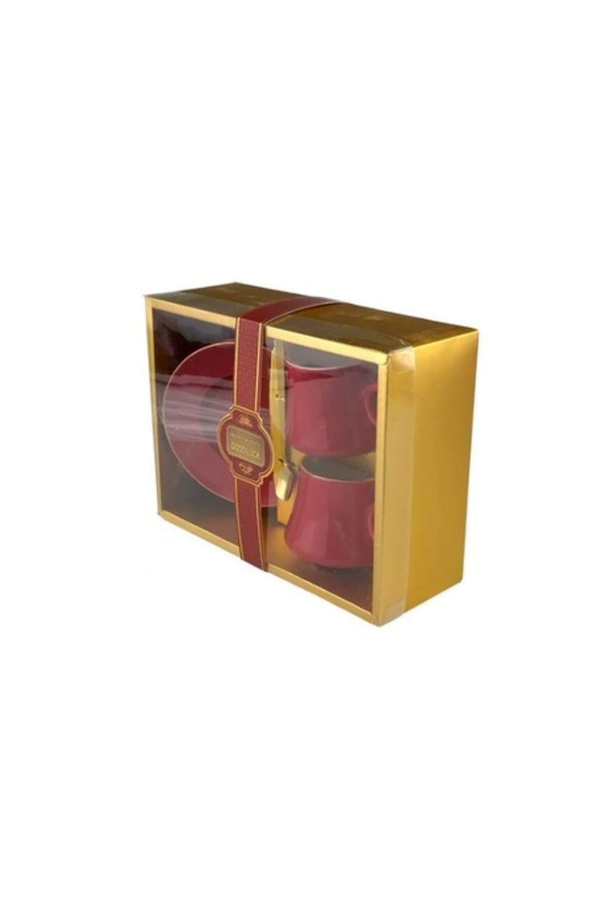 Fotografie produs: Set ceramic de doua cesti cu farfurii si lingura metalica rosie 175 ml - Concept