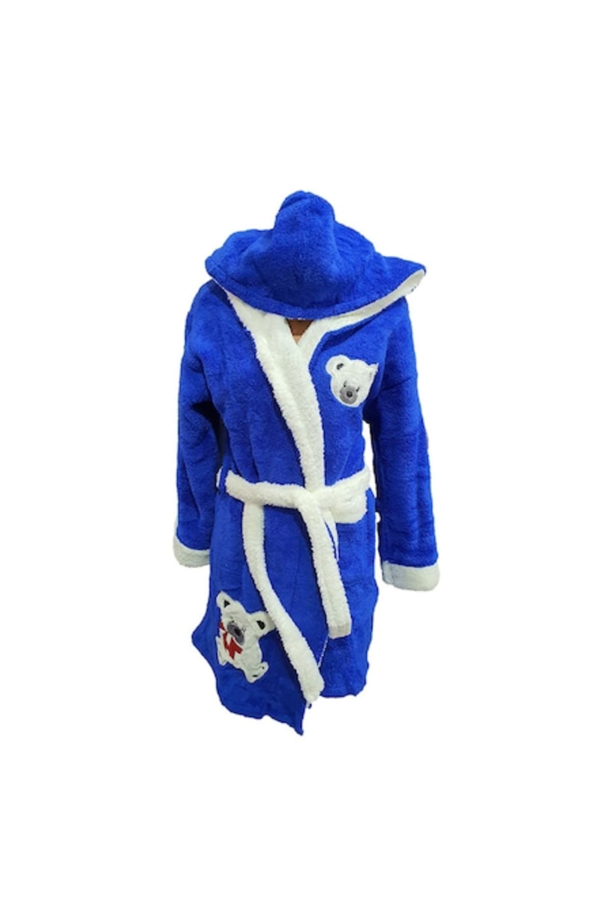 Fotografie produs: Halat de baie pentru femei, model Bear Blue, buzunar, gluga, albastru/alb, marimea S