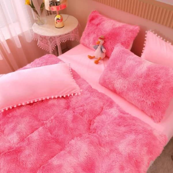 Fotografie produs: Set Lenjerie Super Pufoasa Cocolino, Model Fluffy, 6 piese, Pat 2 Persoane, 200 x 230 Roz- Concept E Efrall