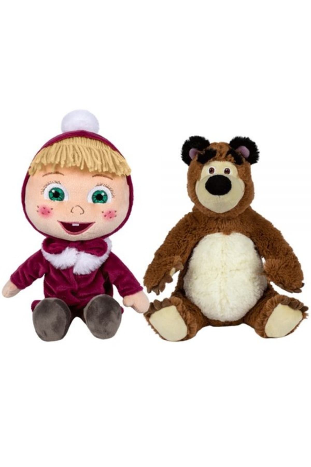 Fotografie produs: Set de 2 jucarii de plus Masha cu haina 26 cm si ursulet 25 cm