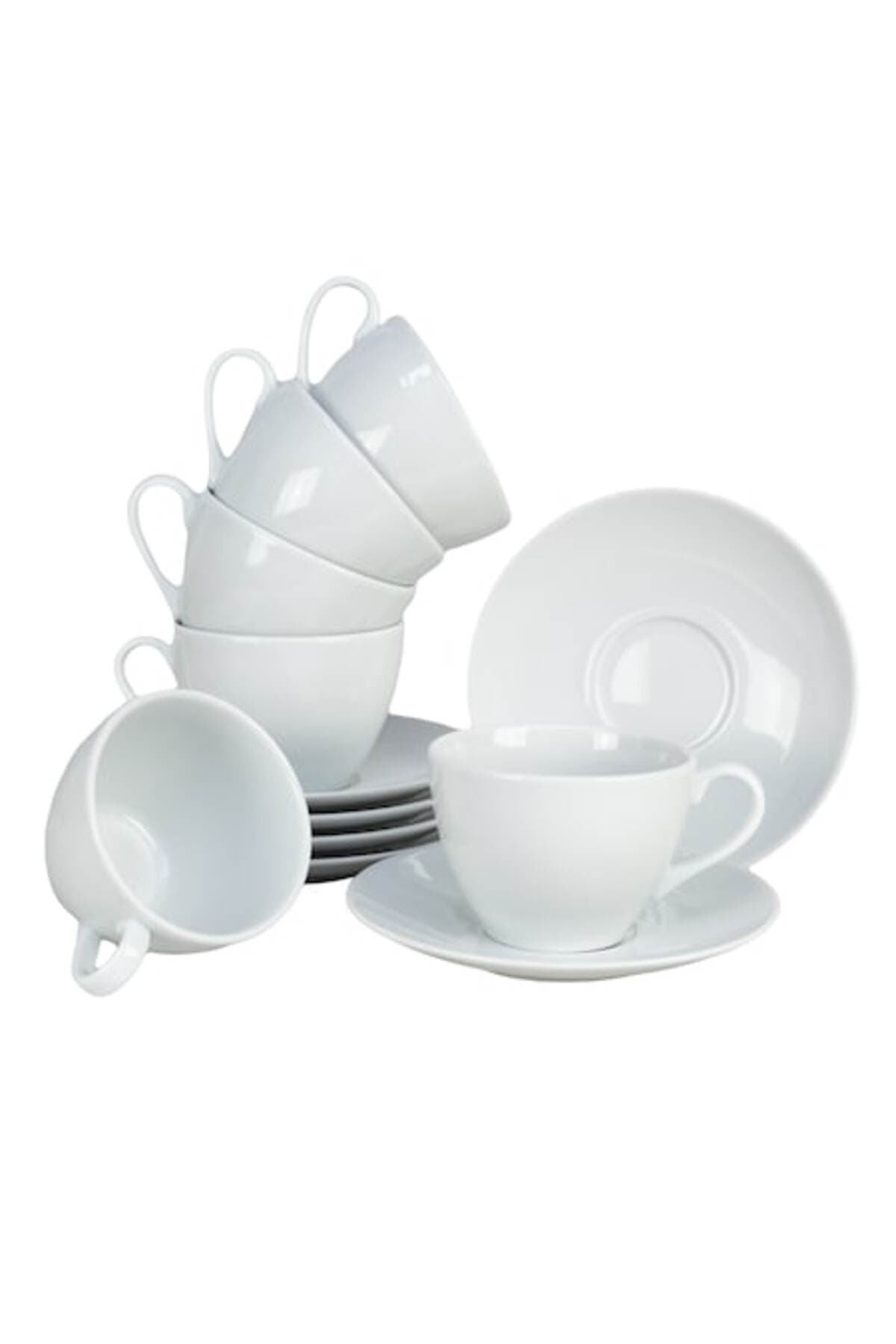 Fotografie produs: Set de 6 cesti cu farfurie, Cesiro, 200 ml, portelan, alb