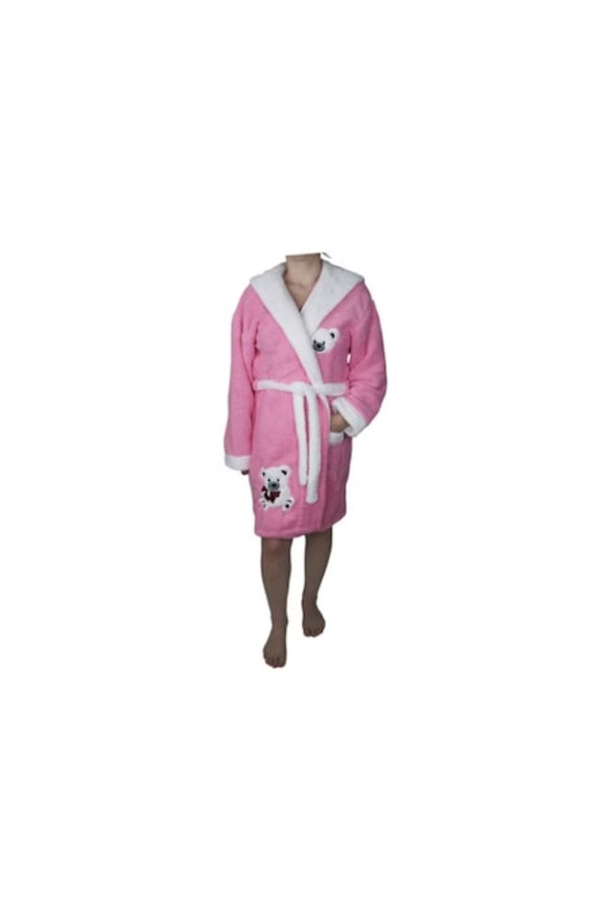 Fotografie produs: Halat de baie pentru femei cu broderie cu ursuleti, buzunar, gluga, roz L-XL - Concept E EFRALL