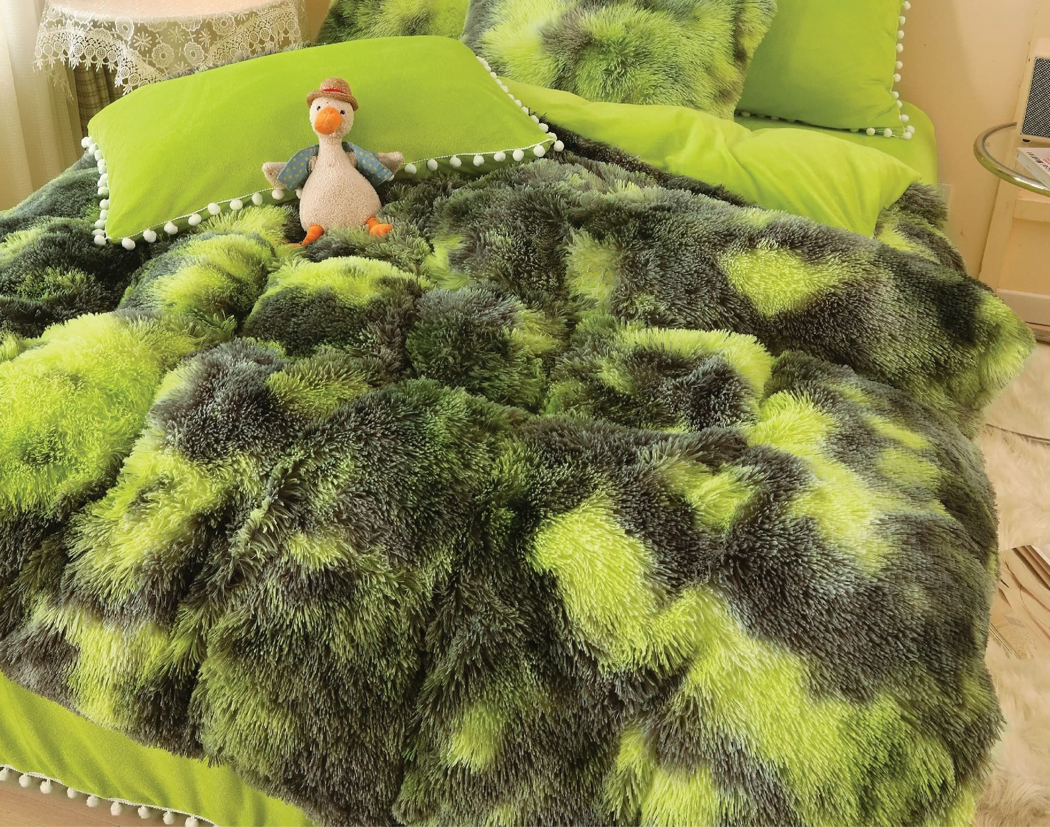 Fotografie produs: Set Lenjerie Super Pufoasa Cocolino, Model Fluffy, 6 piese, Pat 2 Persoane 200 x 230 verde -gri Concept E Efrall