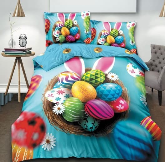 Fotografie produs: Lenjerie de pat,4 Piese bumbac finet, Tematica de Paste albastra 200 x 230 cm -Concept E Efrall