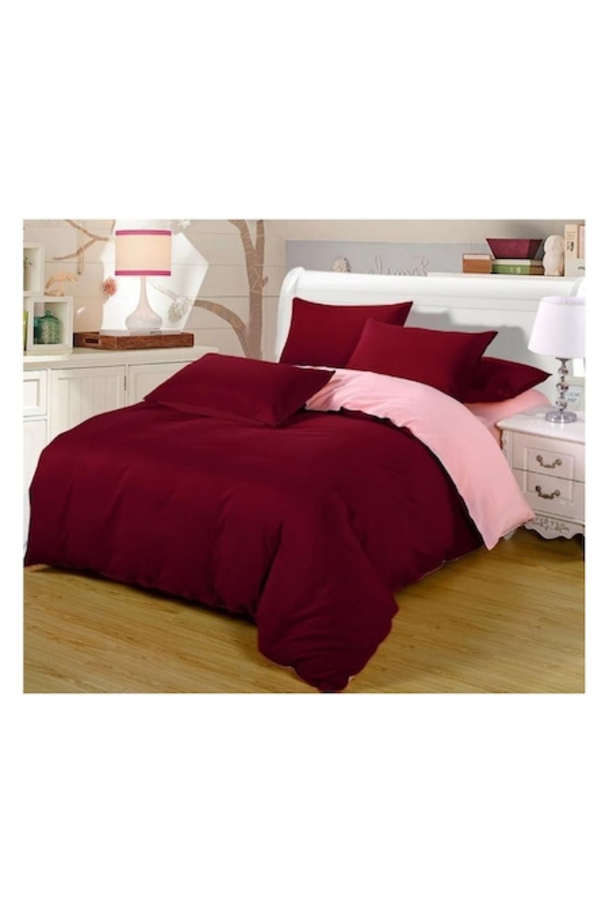 Fotografie produs: Set de lenjerie de pat, Cotton Ranforce, model roz cires, 2 persoane, 70x70, 200x200, 4 piese