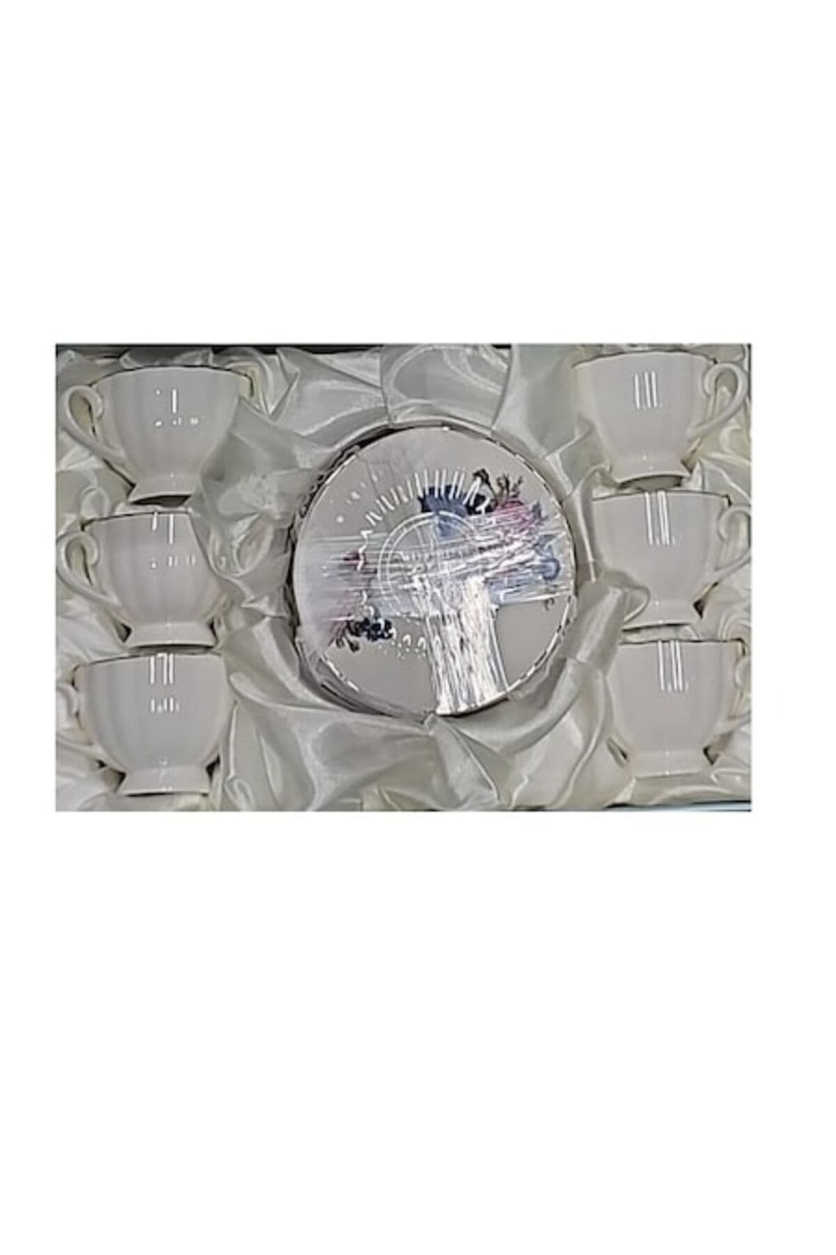 Fotografie produs: Set de 6 cesti de cafea, 6 farfurii, ceramica, cu model, alb - Concept E Efrall