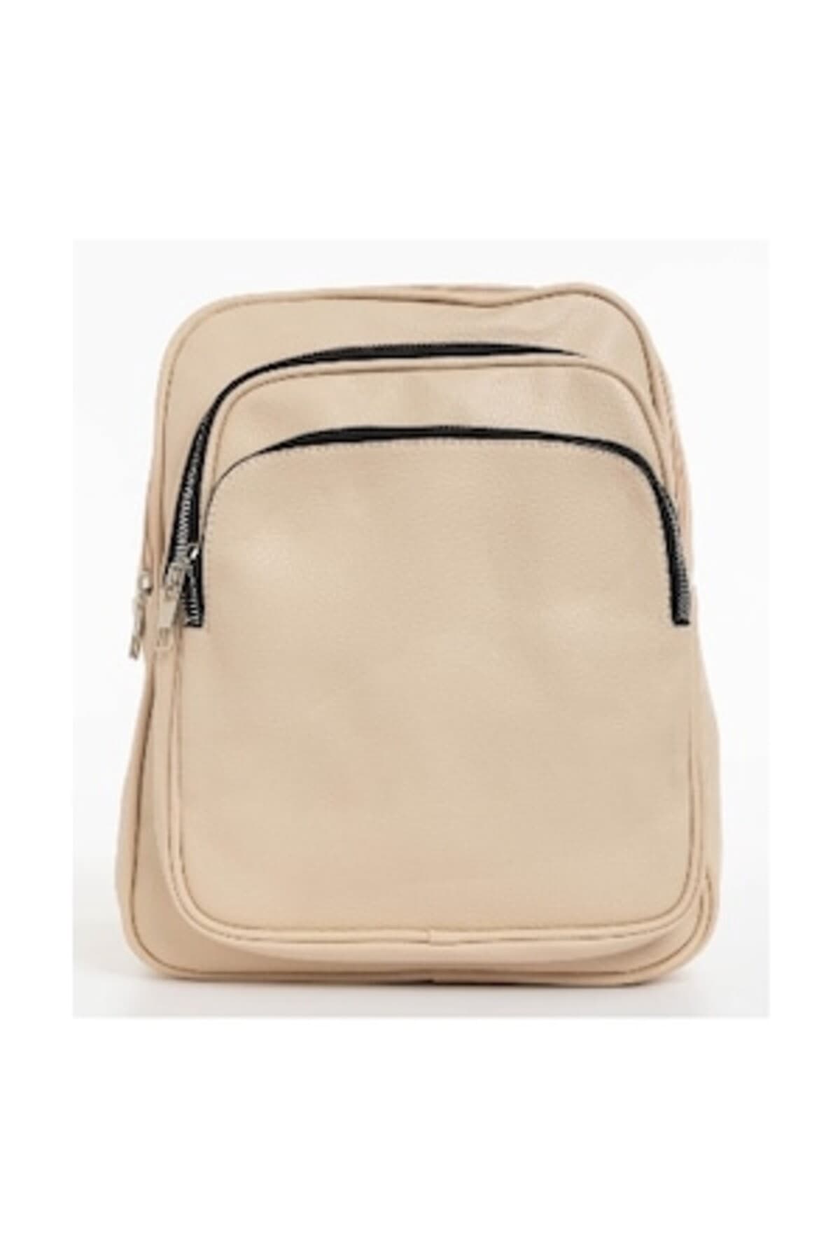 Rucsac de piele ecologica cu fermoar de dama cu model bej-Concept