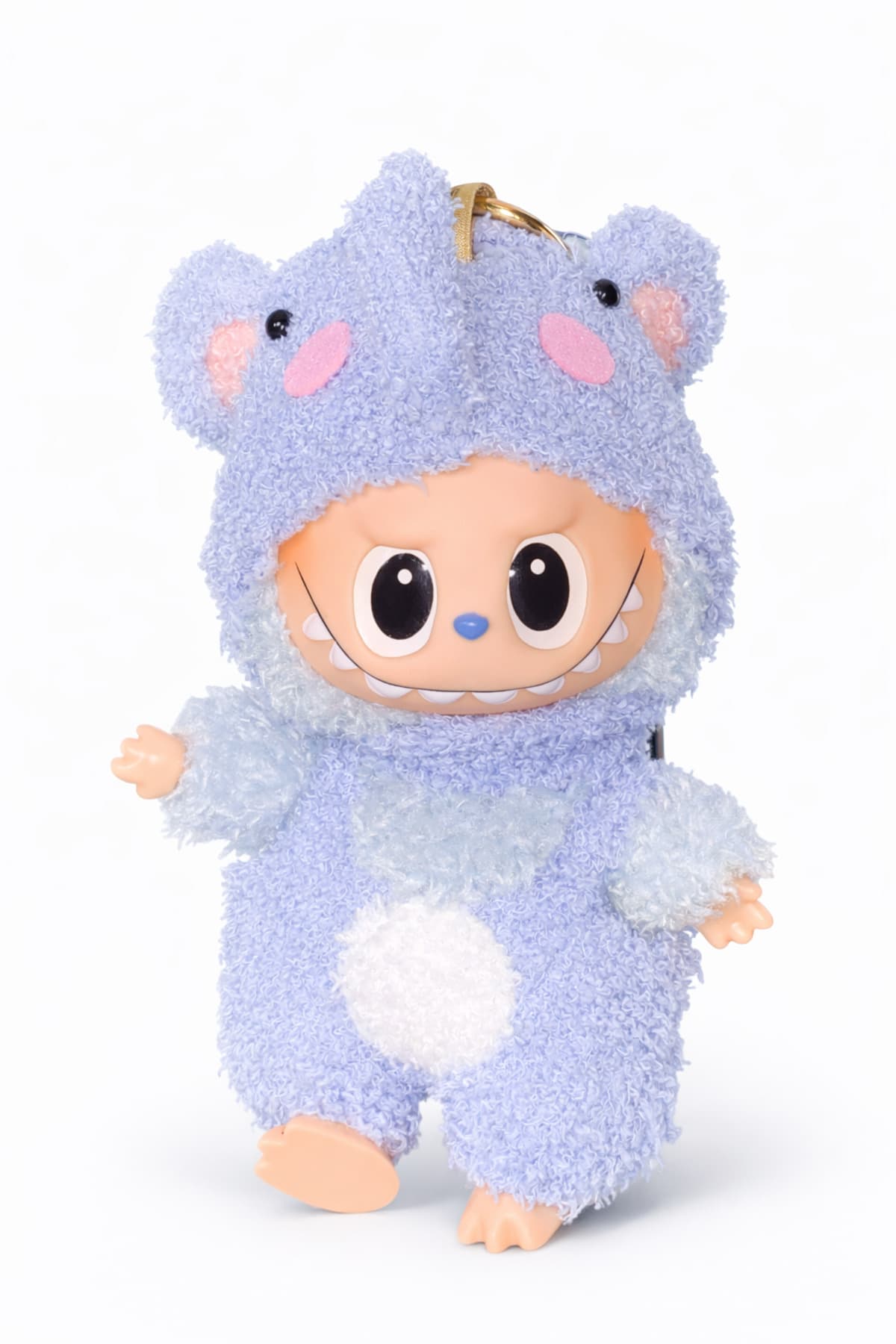 Breloc de plus - tip Labubu - 15 cm - imbracat ca un elefant - albastru