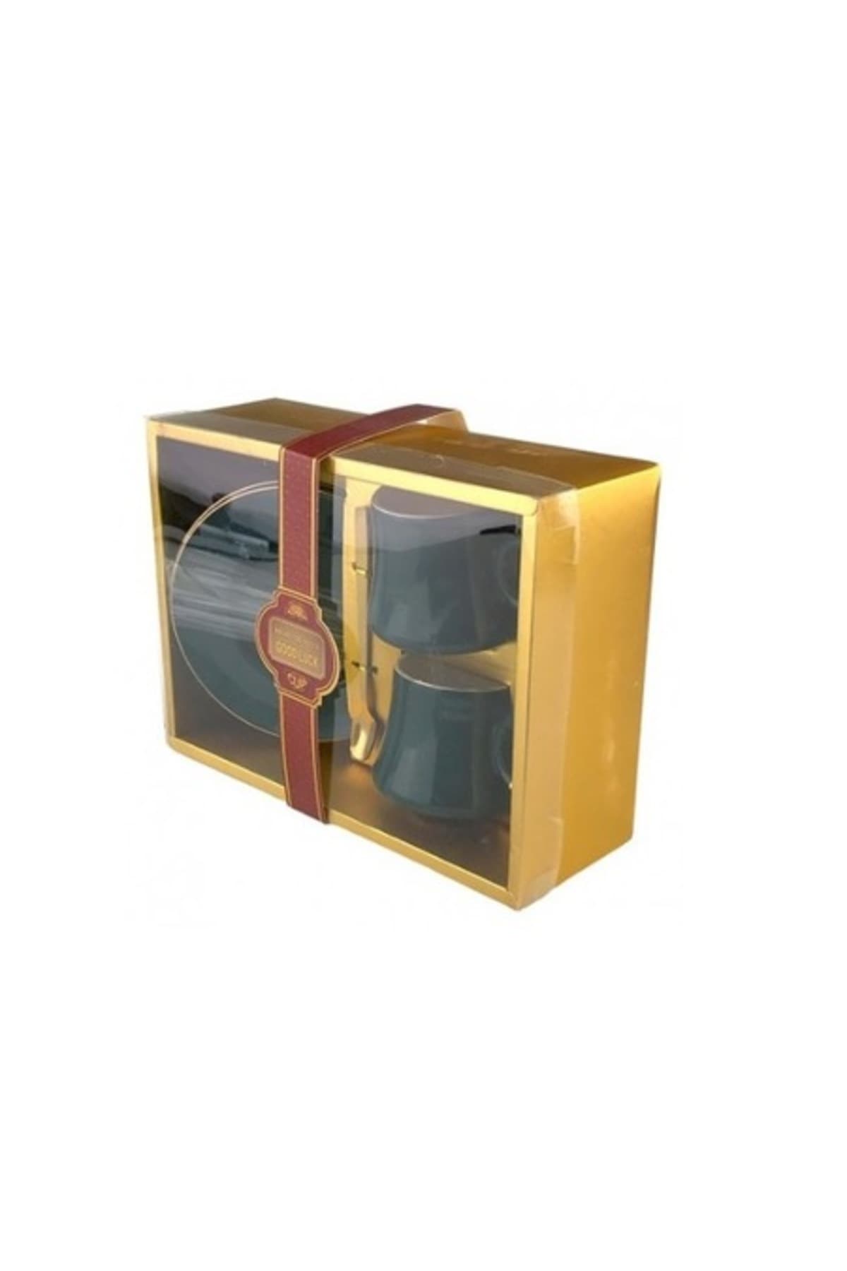 Fotografie produs: Set ceramic de doua cesti cu farfurii si lingura metalica