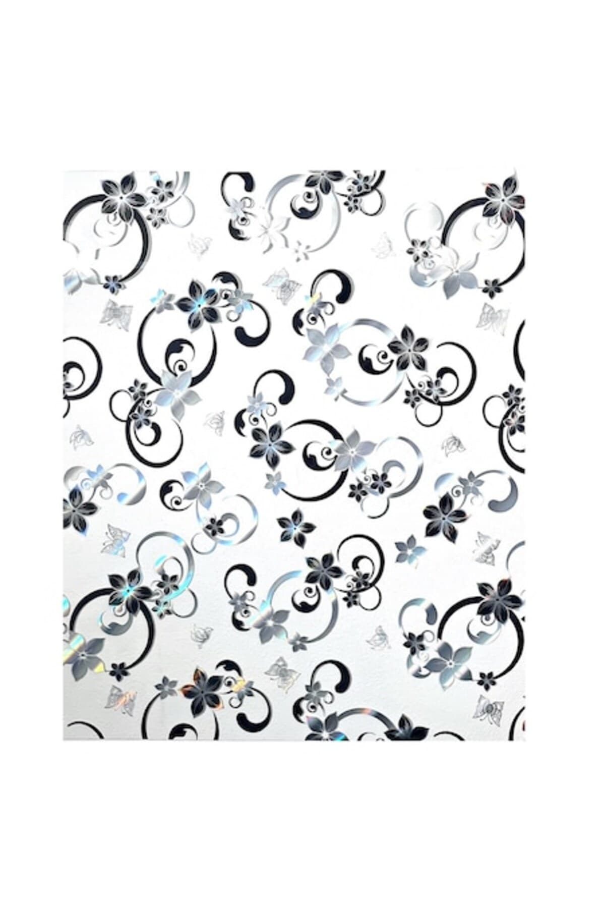 Fotografie produs: Fata de masa transparenta din silicon cu model floral argintiu, 100 x 220 cm - Argintiu