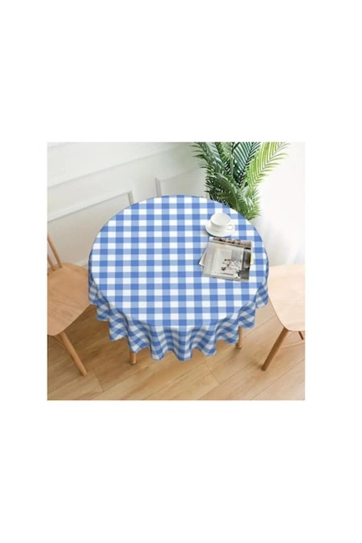 Fotografie produs: Fata de masa din textil model geometric carouri 160 cm albastru-Concept E Efrall - Albastru