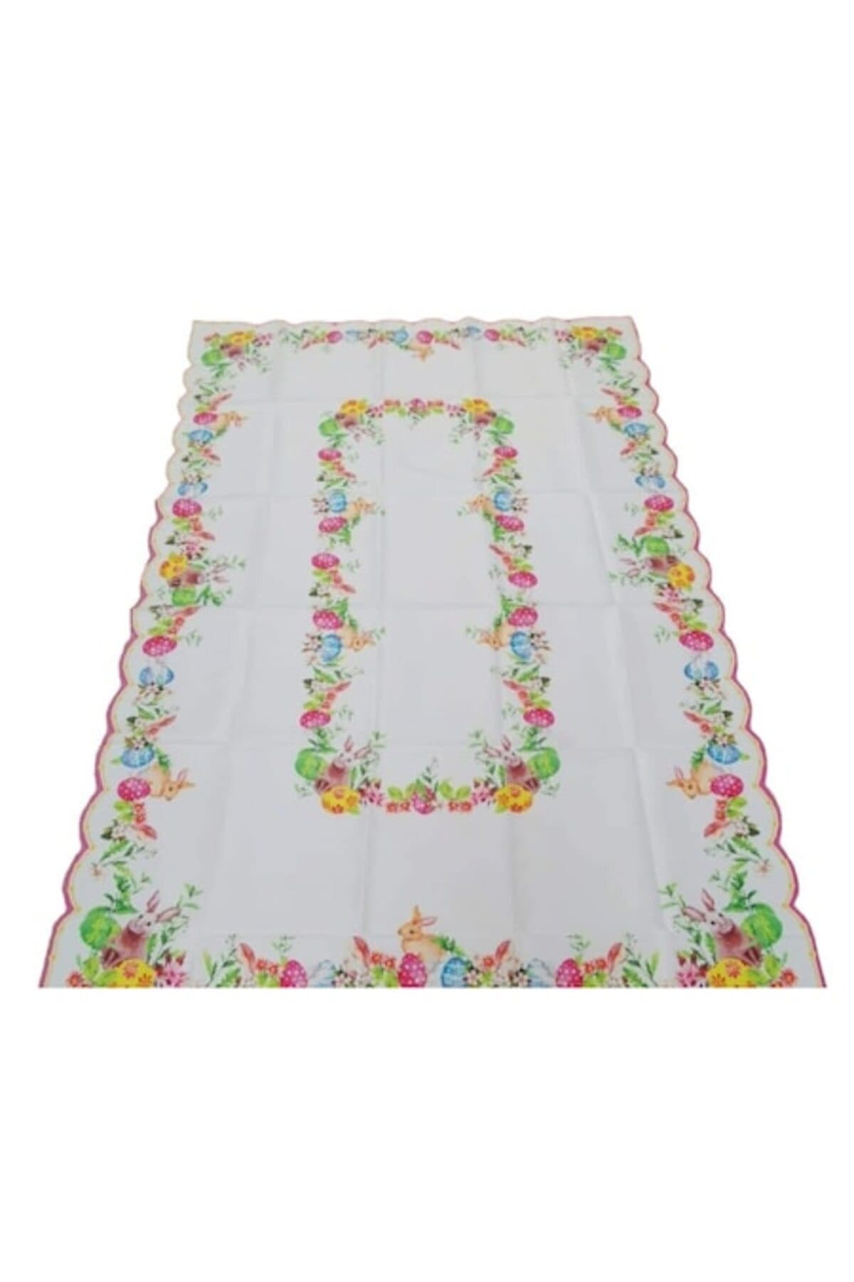 Fotografie produs: Fata de masa tematica de Paste cu iepuri, material textil 130x180cm - Alb