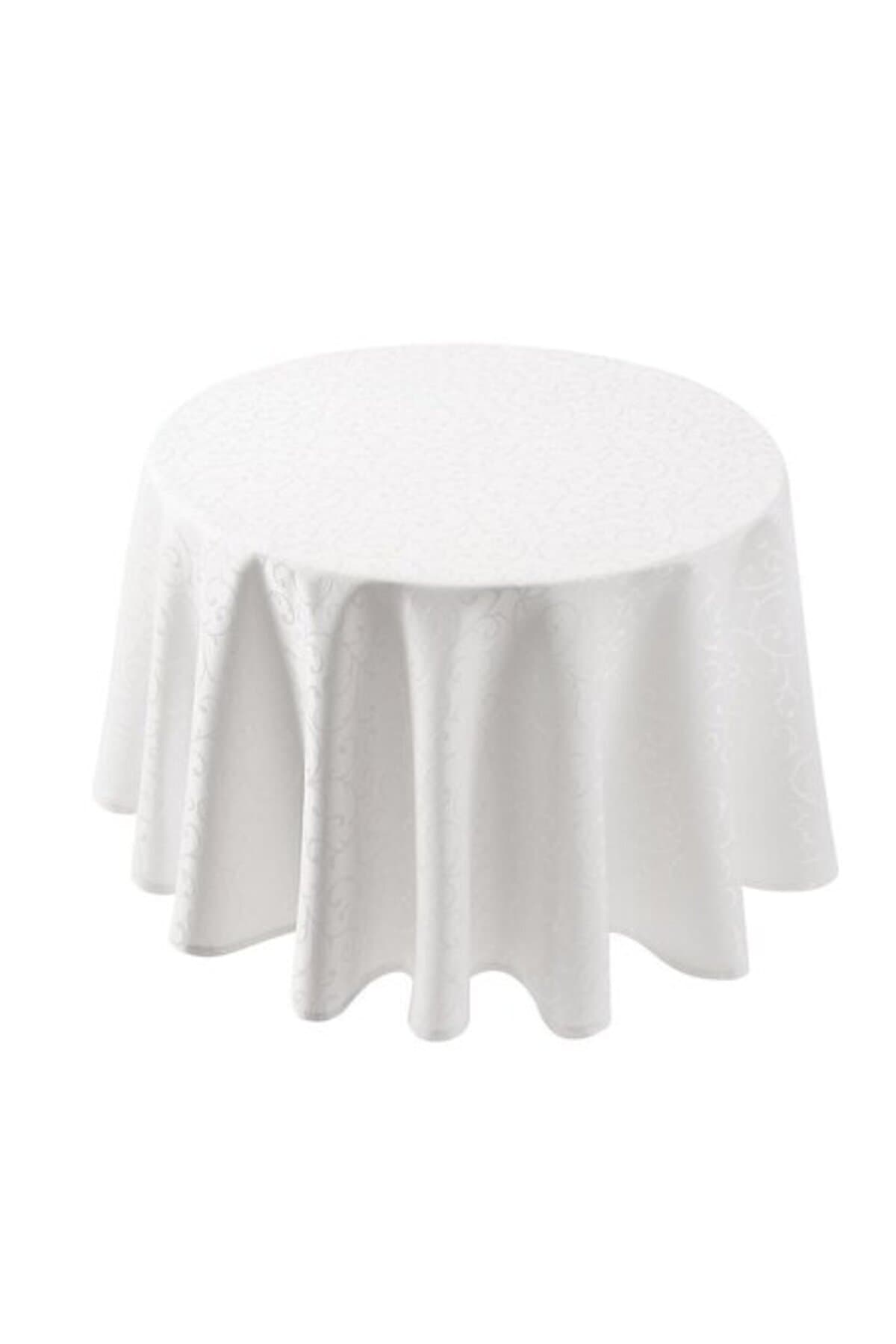 Fotografie produs: Fata de masa rotunda din teflon Jacquard, alba, 155 cm - Alb