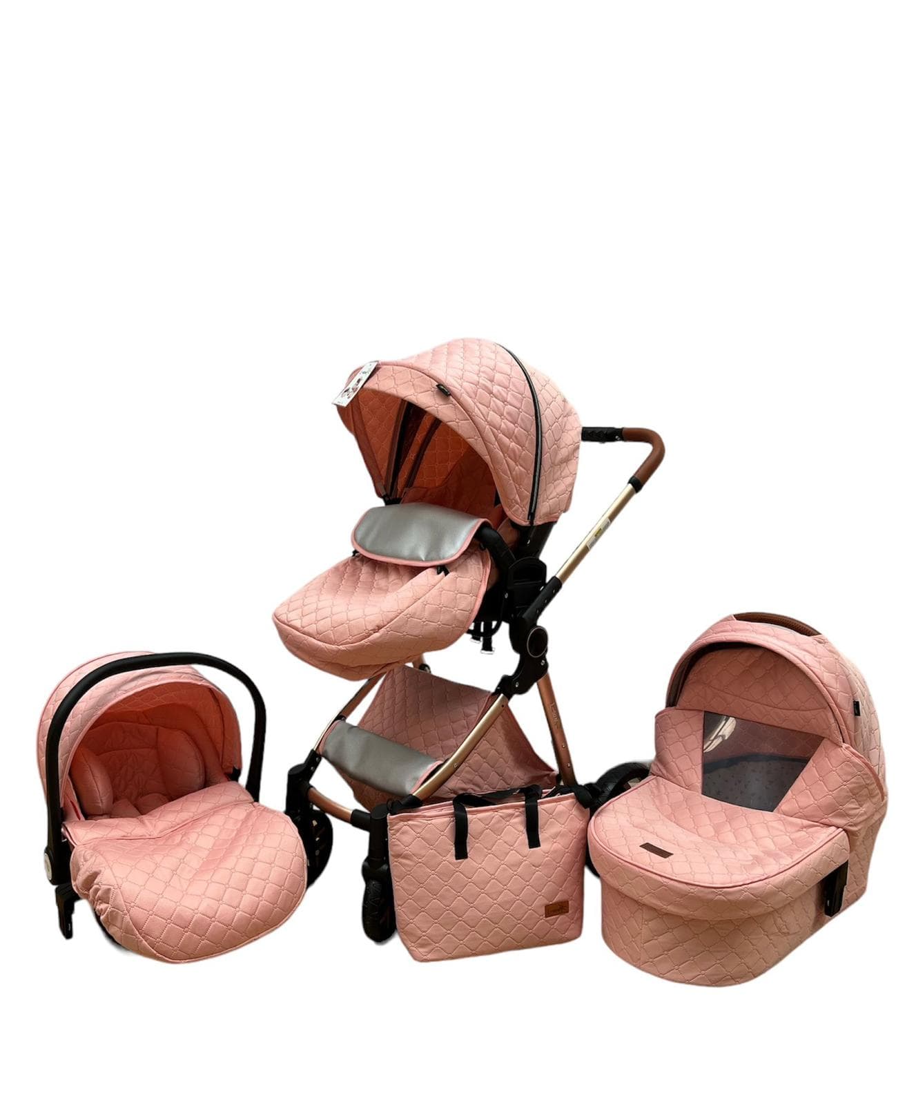 Fotografie produs: Carucior 3 in 1 cu landou, scoica si geanta, 0-36 luni roz -Concept E Efrall - Multicolor