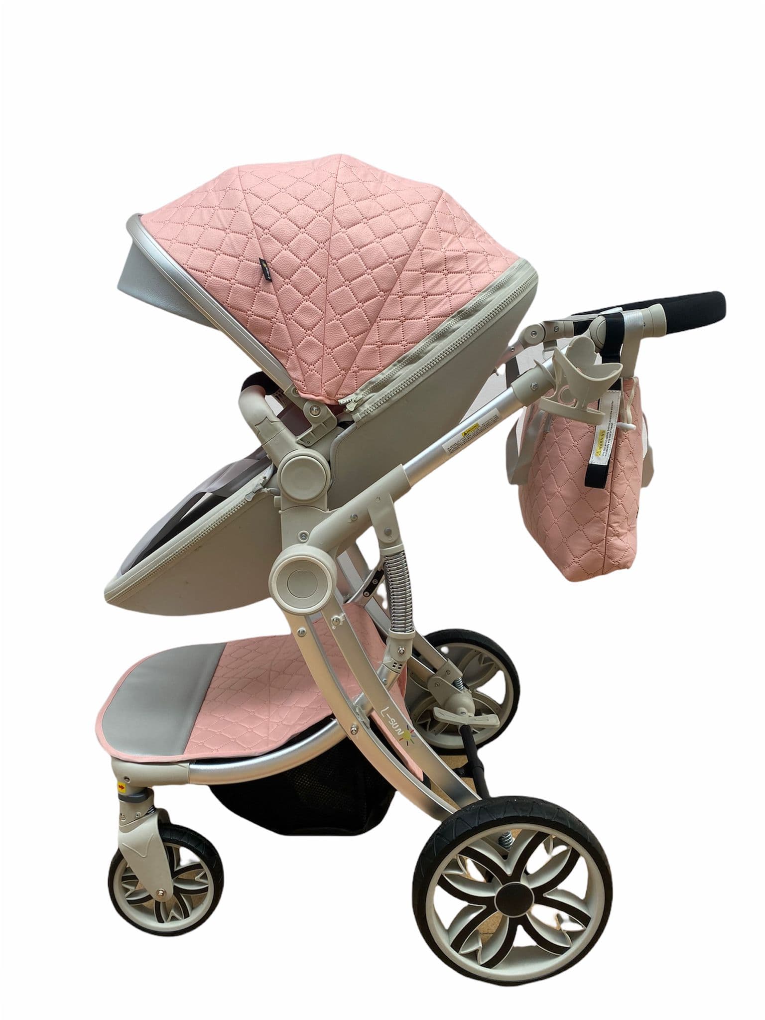 Fotografie produs: Carucior forma de ou 2 in 1, reversibil, roz cu landou -Concept E Efrall - Multicolor