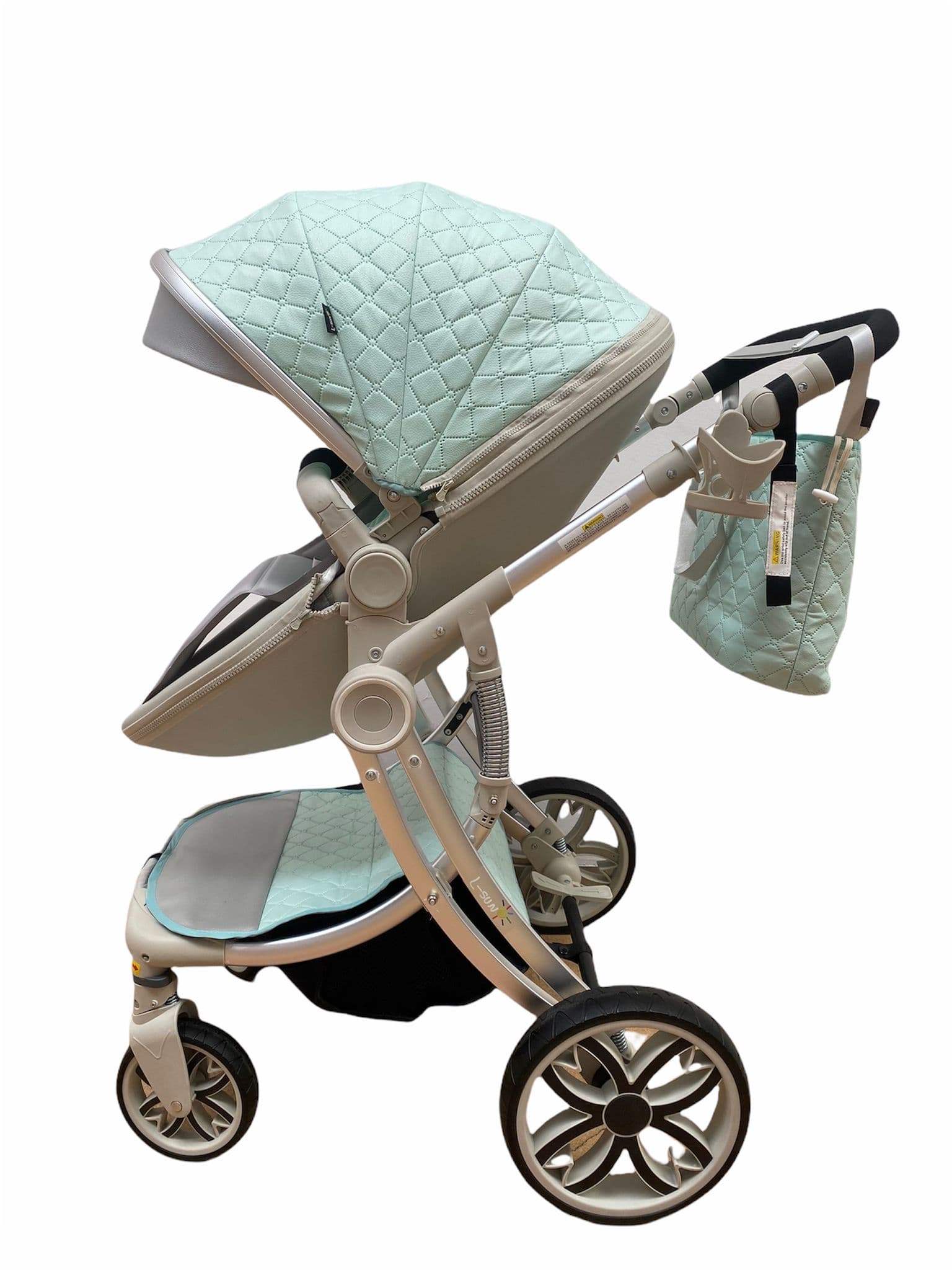 Fotografie produs: Carucior forma de ou 2 in 1, reversibil, verde cu landou -Concept E Efrall - Multicolor