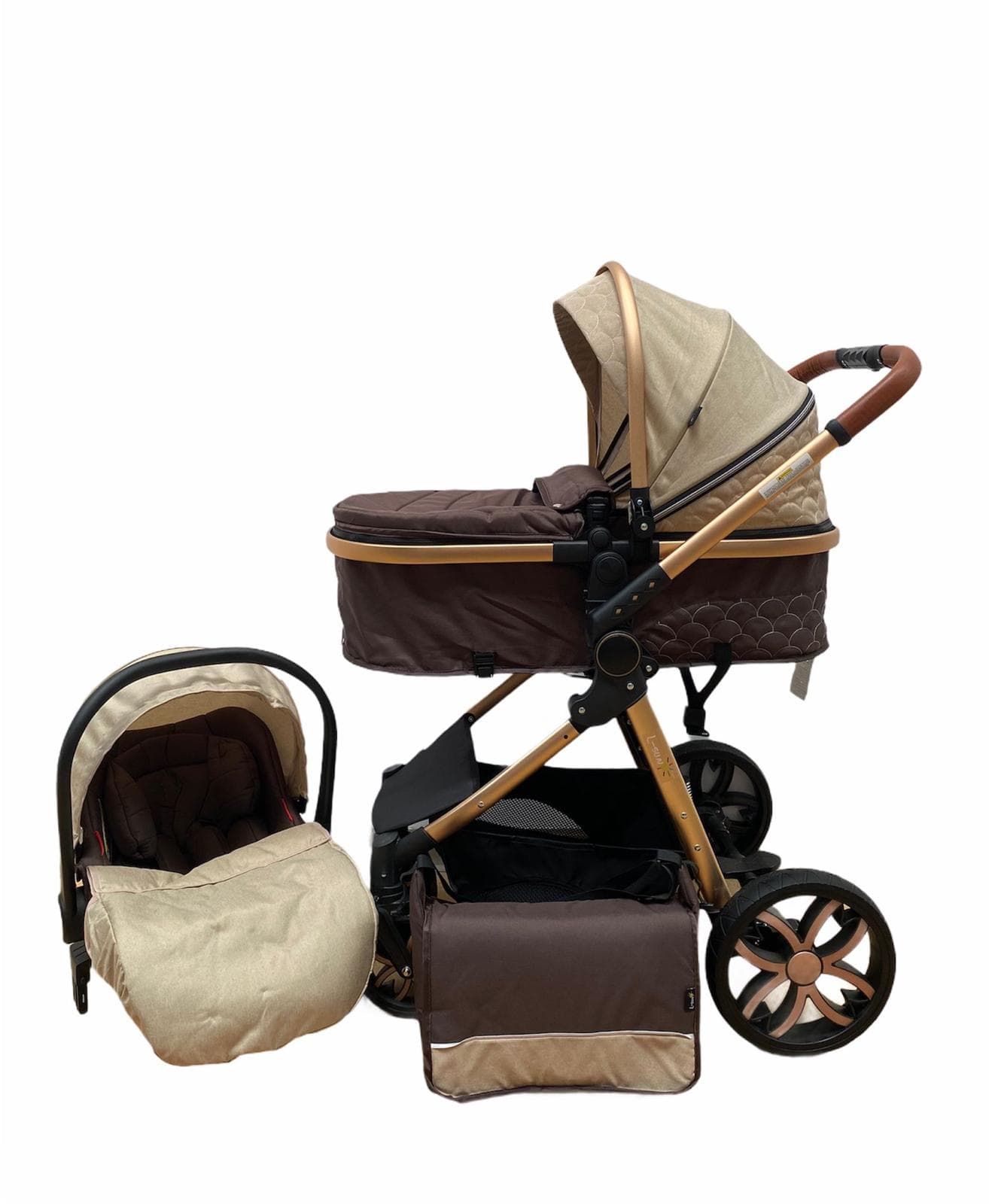 Fotografie produs: Carucior 3 in 1, Landou/Parte sport si Scoica, cadru din aluminiu si suspensii, Bej -Concept E Efrall - Multicolor