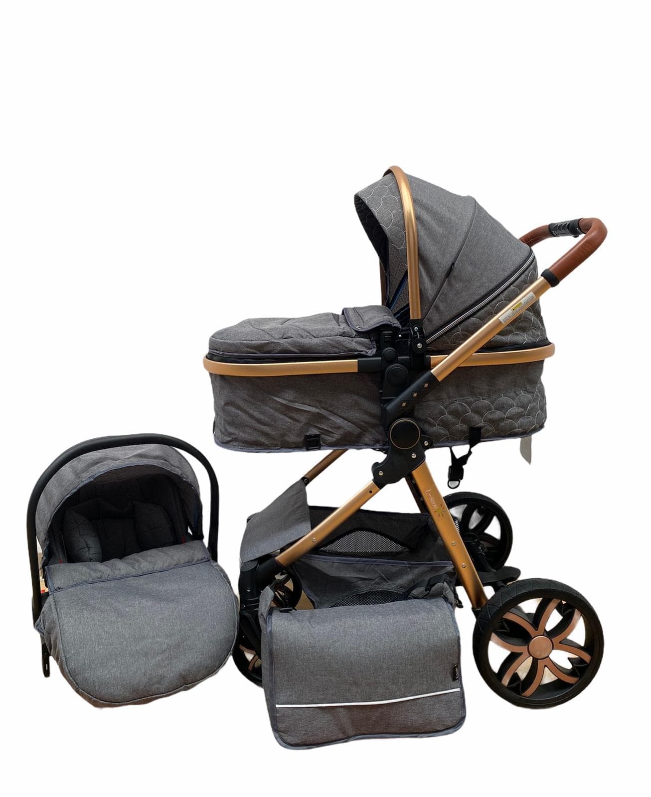 Carucior 3 in 1, Landou/Parte sport si Scoica, cadru din aluminiu si suspensii, gri -Concept E Efrall